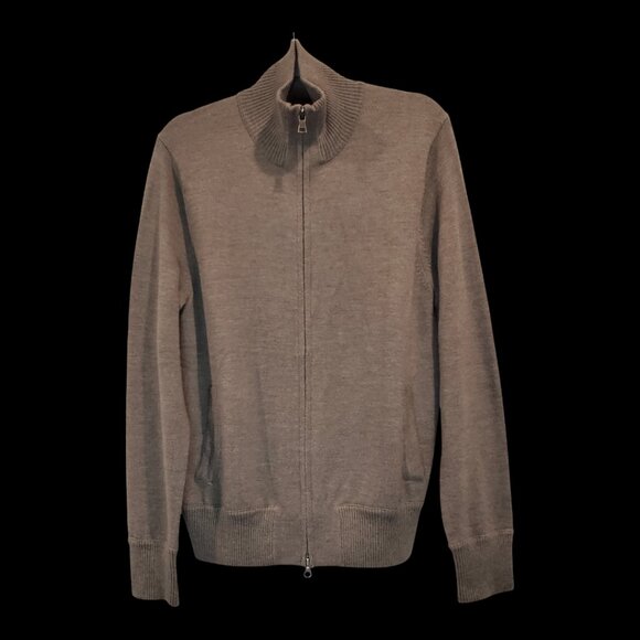 BANANA REPUBLIC SZ M 100% Extra Fine Merino Wool Full Zip Cardigan Sweater Brown - Picture 3 of 9